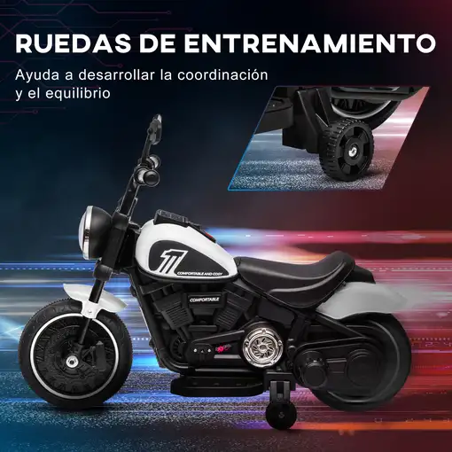 Moto Eléctrica para Niños de 18-36 Meses Batería 6V Blanco HOMCOM
