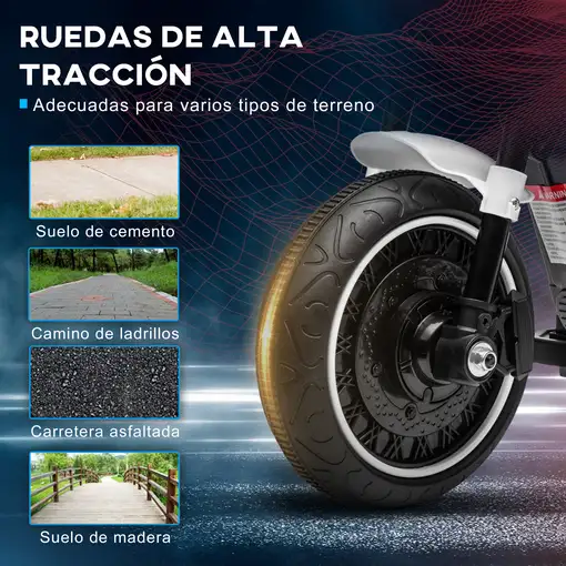 Moto Eléctrica para Niños de 18-36 Meses Batería 6V Blanco HOMCOM