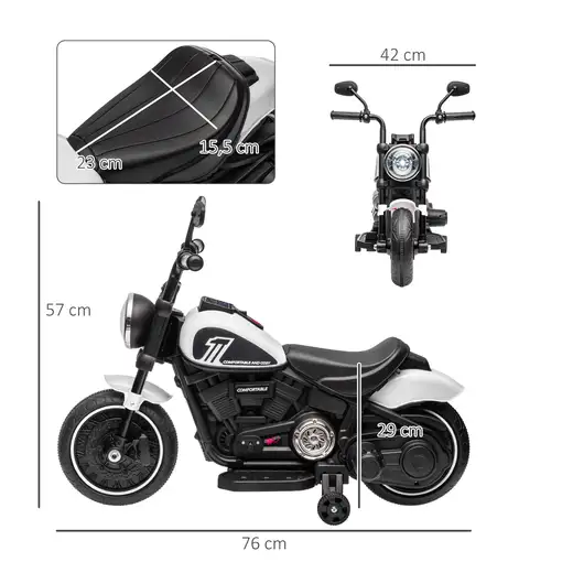 Moto Eléctrica para Niños de 18-36 Meses Batería 6V Blanco HOMCOM