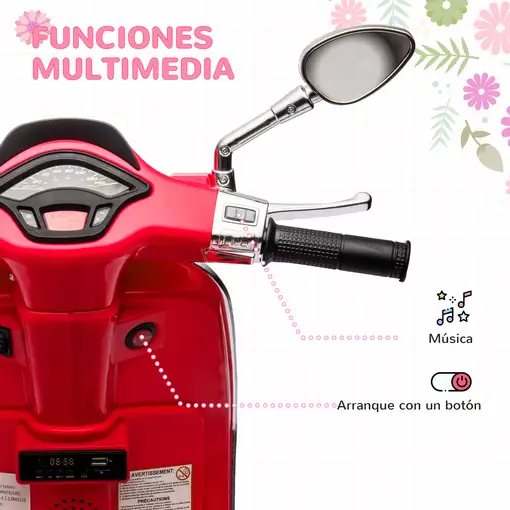 Moto Eléctrica para Niños de +3 Años con Licencia Vespa Rojo AIYAPLAY
