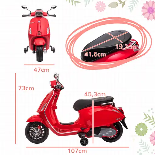 Moto Eléctrica para Niños de +3 Años con Licencia Vespa Rojo AIYAPLAY