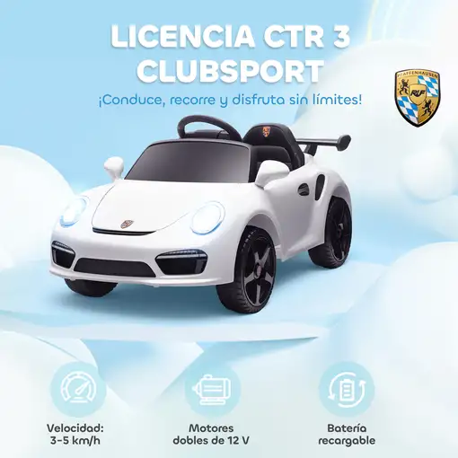 Coche Eléctrico para Niños con Licencia RUF CTR 3 Clubsport Blanco AIYAPLAY