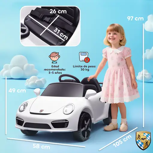 Coche Eléctrico para Niños con Licencia RUF CTR 3 Clubsport Blanco AIYAPLAY