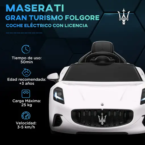 Coche Eléctrico para Niños Maserati Gran Turismo Folgore Blanco AIYAPLAY