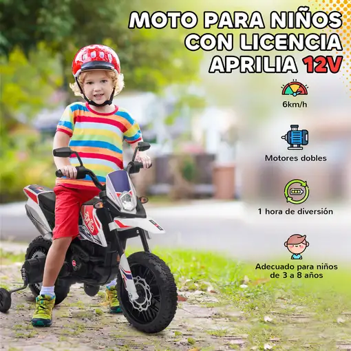 Moto Eléctrica para Niños 12V con Licencia Aprilia Blanco AIYAPLAY