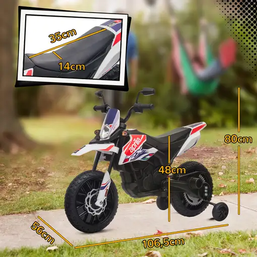 Moto Eléctrica para Niños 12V con Licencia Aprilia Blanco AIYAPLAY