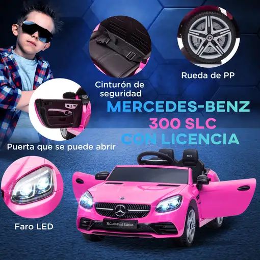 Coche Eléctrico Mercedes SLC 300 12V para Niños Mando a Distancia Rosa AIYAPLAY