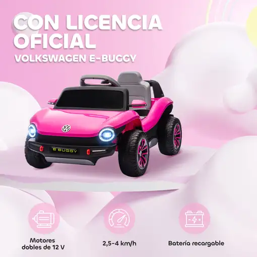 Coche Eléctrico para Niños de +3 Años Volkswagen E-Buggy Rosa AIYAPLAY
