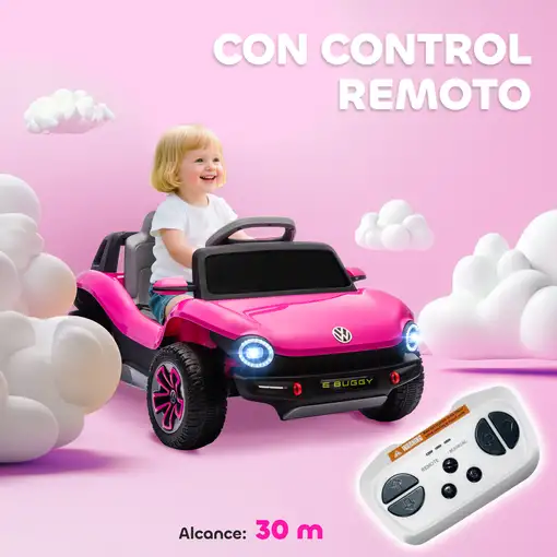 Coche Eléctrico para Niños de +3 Años Volkswagen E-Buggy Rosa AIYAPLAY