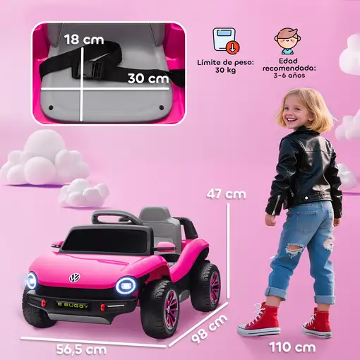 Coche Eléctrico para Niños de +3 Años Volkswagen E-Buggy Rosa AIYAPLAY