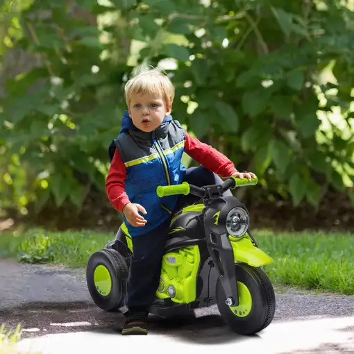 Moto Eléctrica Infantil 6V con Burbujas, Música y Luces 30 kg Verde AIYAPLAY