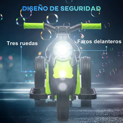 Moto Eléctrica Infantil 6V con Burbujas, Música y Luces 30 kg Verde AIYAPLAY