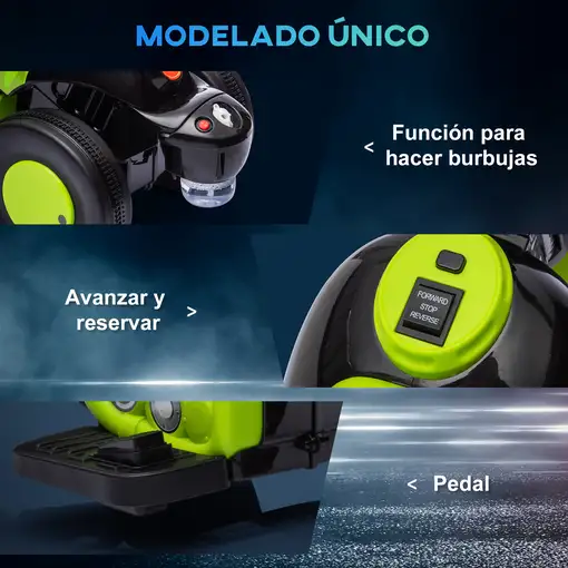 Moto Eléctrica Infantil 6V con Burbujas, Música y Luces 30 kg Verde AIYAPLAY