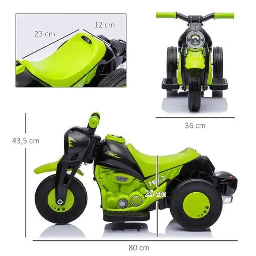 Moto Eléctrica Infantil 6V con Burbujas, Música y Luces 30 kg Verde AIYAPLAY