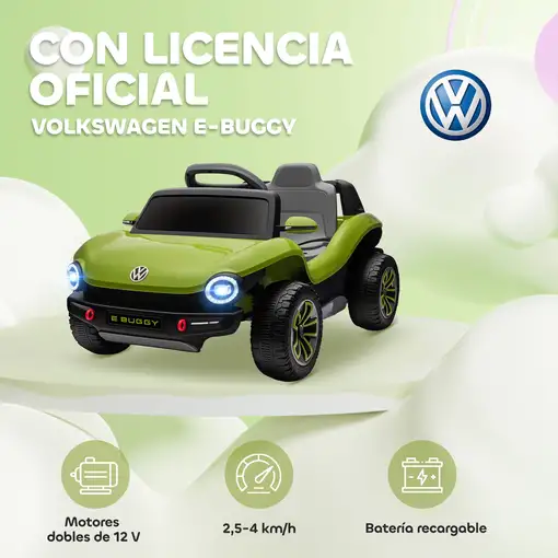 Coche Eléctrico para Niños de +3 Años Volkswagen E-Buggy Verde AIYAPLAY