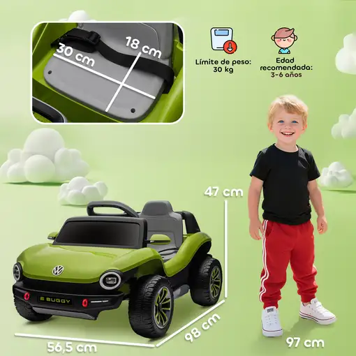 Coche Eléctrico para Niños de +3 Años Volkswagen E-Buggy Verde AIYAPLAY