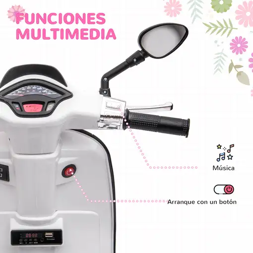 Moto Eléctrica para Niños de +3 Años con Licencia Vespa Blanco AIYAPLAY
