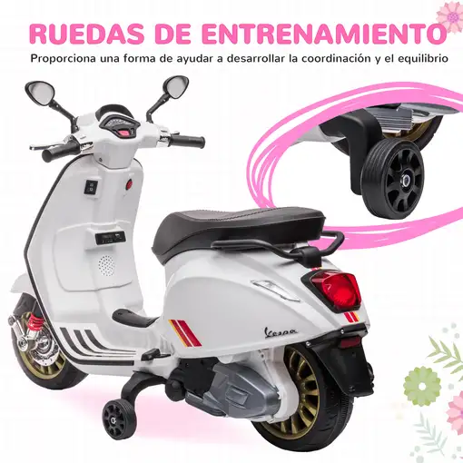 Moto Eléctrica para Niños de +3 Años con Licencia Vespa Blanco AIYAPLAY