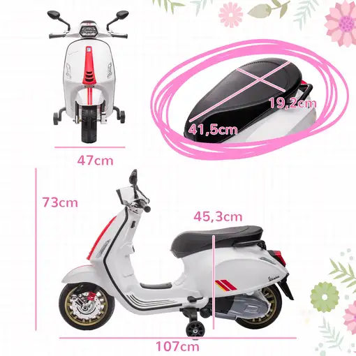 Moto Eléctrica para Niños de +3 Años con Licencia Vespa Blanco AIYAPLAY
