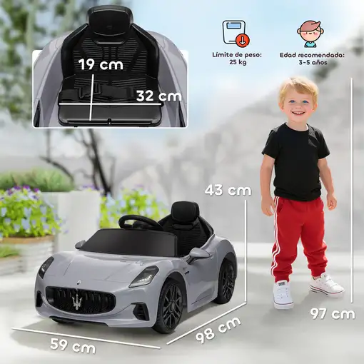 Coche Eléctrico para Niños Maserati Gran Turismo Folgore Gris AIYAPLAY