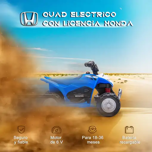 Quad Eléctrico 6V para Niños 18-36 Meses Faros 65,5x38,5x43,5 cm Azul AIYAPLAY