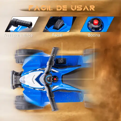 Quad Eléctrico 6V para Niños 18-36 Meses Faros 65,5x38,5x43,5 cm Azul AIYAPLAY