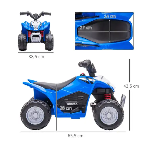Quad Eléctrico 6V para Niños 18-36 Meses Faros 65,5x38,5x43,5 cm Azul AIYAPLAY
