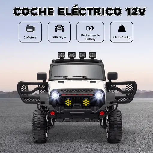 Coche Eléctrico para Niños de +3 Años con Batería 12V Blanco AIYAPLAY