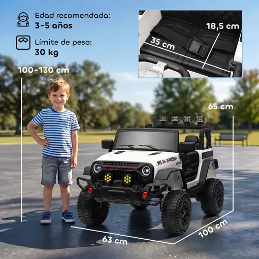 Coche Eléctrico para Niños de +3 Años con Batería 12V Blanco AIYAPLAY
