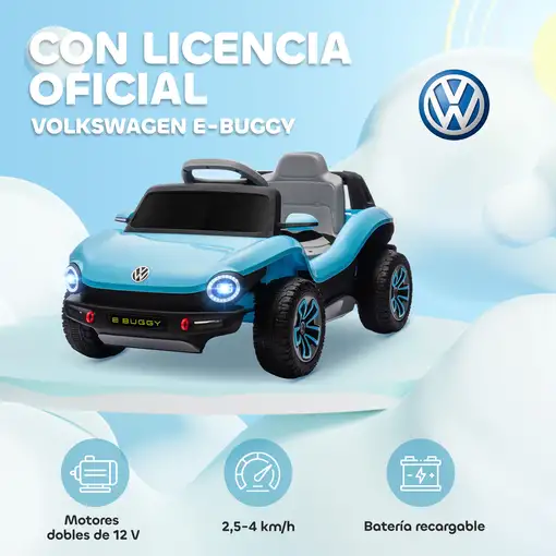 Coche Eléctrico para Niños de +3 Años Volkswagen E-Buggy Azul AIYAPLAY