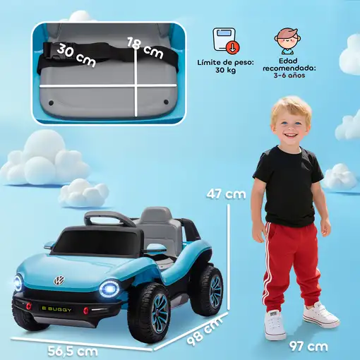 Coche Eléctrico para Niños de +3 Años Volkswagen E-Buggy Azul AIYAPLAY