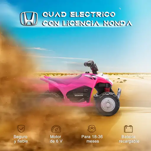 Quad Eléctrico 6V para Niños 18-36 Meses Faros 65,5x38,5x43,5 cm Rosa AIYAPLAY