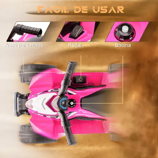 Quad Eléctrico 6V para Niños 18-36 Meses Faros 65,5x38,5x43,5 cm Rosa AIYAPLAY