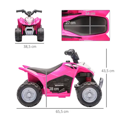 Quad Eléctrico 6V para Niños 18-36 Meses Faros 65,5x38,5x43,5 cm Rosa AIYAPLAY