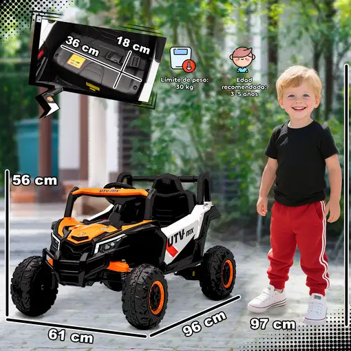 Coche Eléctrico para Niños 12V con 2 Motores Control Remoto Naranja AIYAPLAY
