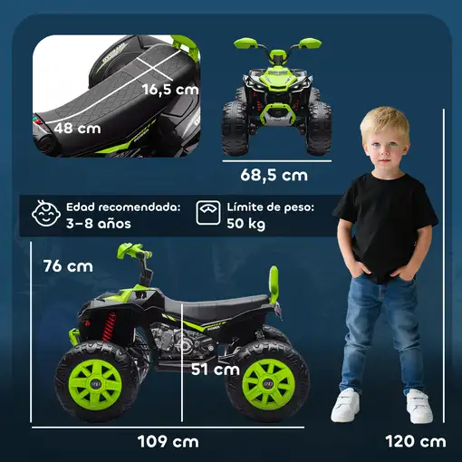 Quad Eléctrico para Niños de 3-8 Años 24V con 2 Motores Verde AIYAPLAY