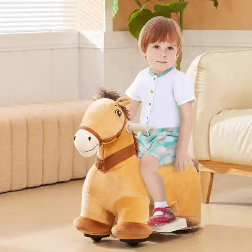 Caballo Eléctrico para Niños de 18 a 36 Meses Carga 25 kg Marrón AIYAPLAY