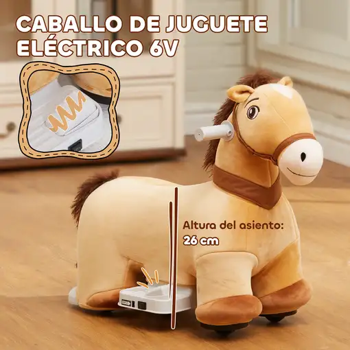 Caballo Eléctrico para Niños de 18 a 36 Meses Carga 25 kg Marrón AIYAPLAY