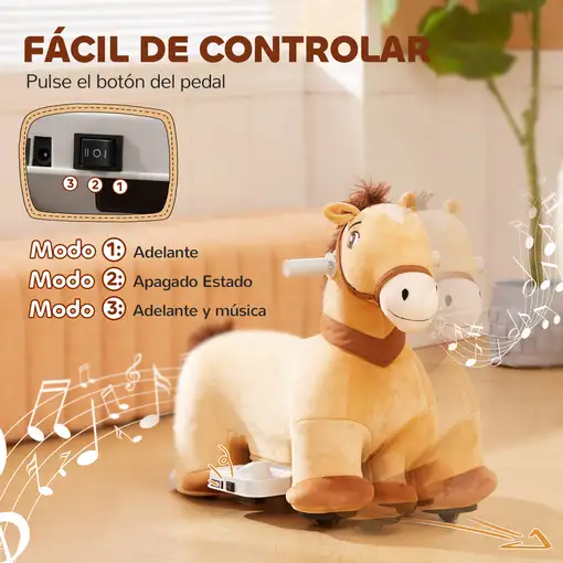 Caballo Eléctrico para Niños de 18 a 36 Meses Carga 25 kg Marrón AIYAPLAY