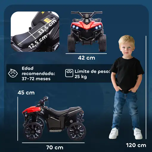Quad Eléctrico para Niños 6 V 70x42x45 cm Rojo AIYAPLAY