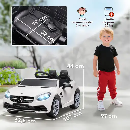 Coche Eléctrico Mercedes SLC 300 para Niños Mando a Distancia Blanco AIYAPLAY