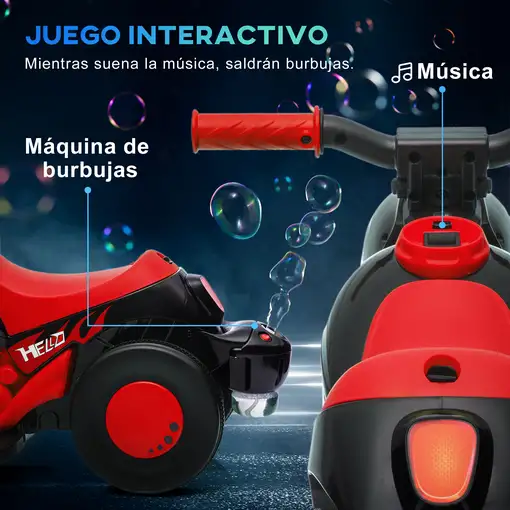 Moto Eléctrica Infantil 6V con Burbujas, Música y Luces 30 kg Rojo AIYAPLAY