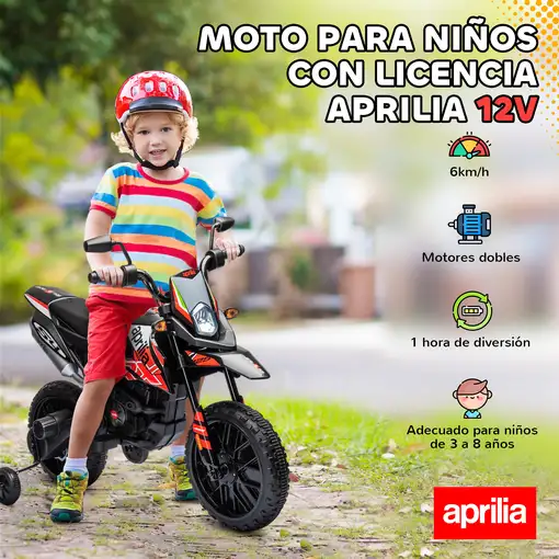 Moto Eléctrica para Niños 12V con Licencia Aprilia Rojo AIYAPLAY