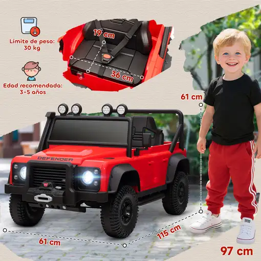 Coche Eléctrico para Niños con Licencia Land Rover 12V Rojo AIYAPLAY