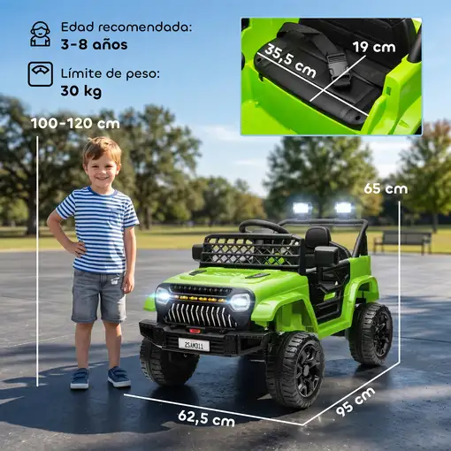 Coche Eléctrico para Niños de +3 Años con Mando a Distancia Verde AIYAPLAY