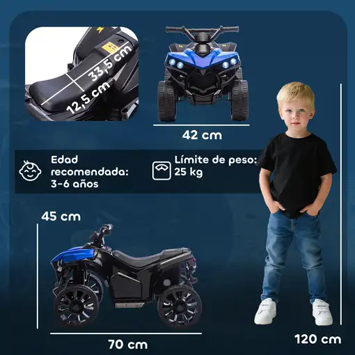 Quad Eléctrico para Niños 6 V 70x42x45 cm Azul AIYAPLAY
