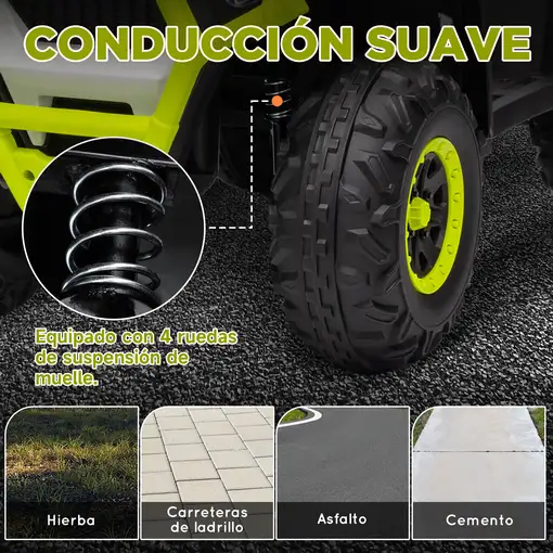 Quad Eléctrico para Niños de +3 Años con Batería 12V Carga 30 kg Verde AIYAPLAY