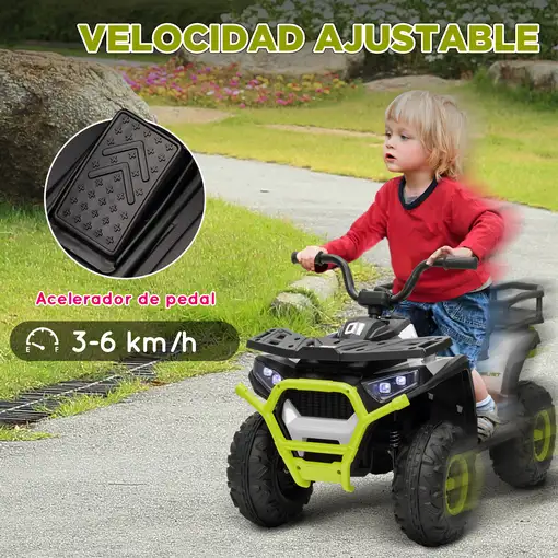 Quad Eléctrico para Niños de +3 Años con Batería 12V Carga 30 kg Verde AIYAPLAY