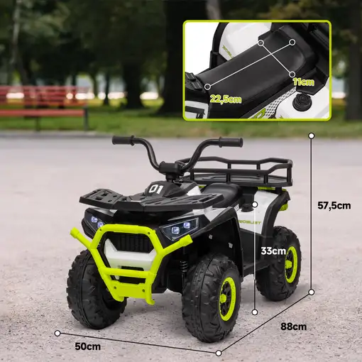 Quad Eléctrico para Niños de +3 Años con Batería 12V Carga 30 kg Verde AIYAPLAY
