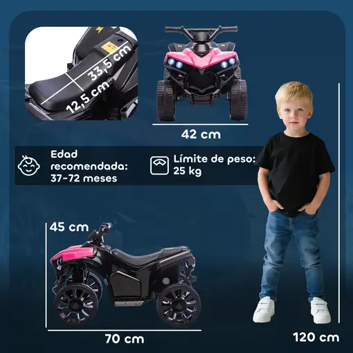 Quad Eléctrico para Niños 6 V 70x42x45 cm Rosa AIYAPLAY